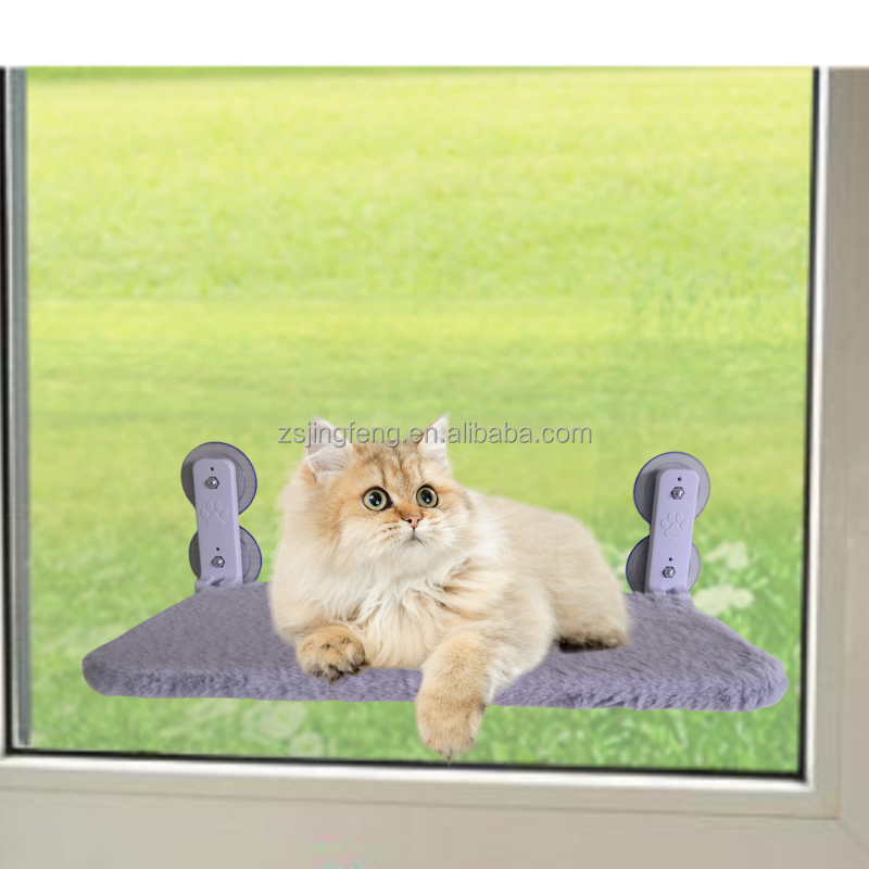 Cat Hammock Bed Cat Perch Window Sill Suction Cup Pet Hammock Seat with Soft Furry Bed Mesh 2 Sides Cover Climb Cat Shelf