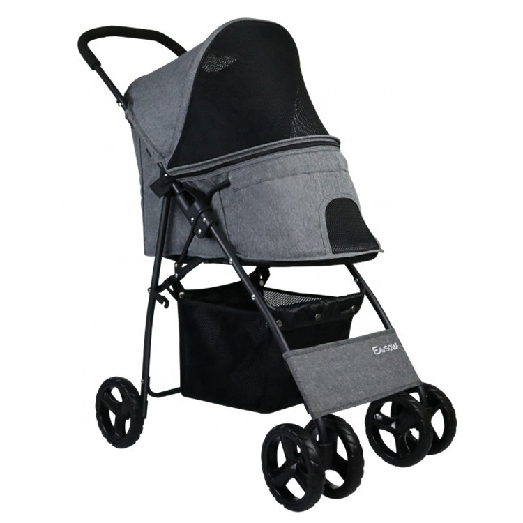 Pet Stroller 4 Wheels Dog Cat Stroller for Small Medium Dogs Cats Foldable Puppy Stroller with Storage Basket and Cup Holder