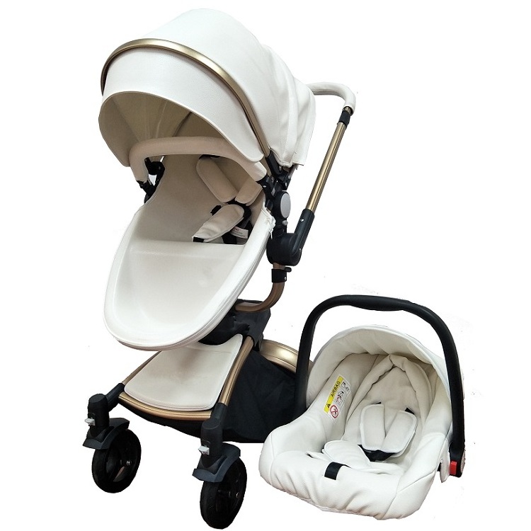 Luxury Baby Stroller 3 in 1 PU Leather Egg Infant Trolley Travel System Stroller Baby Pushchair High View Baby Combo Stroller