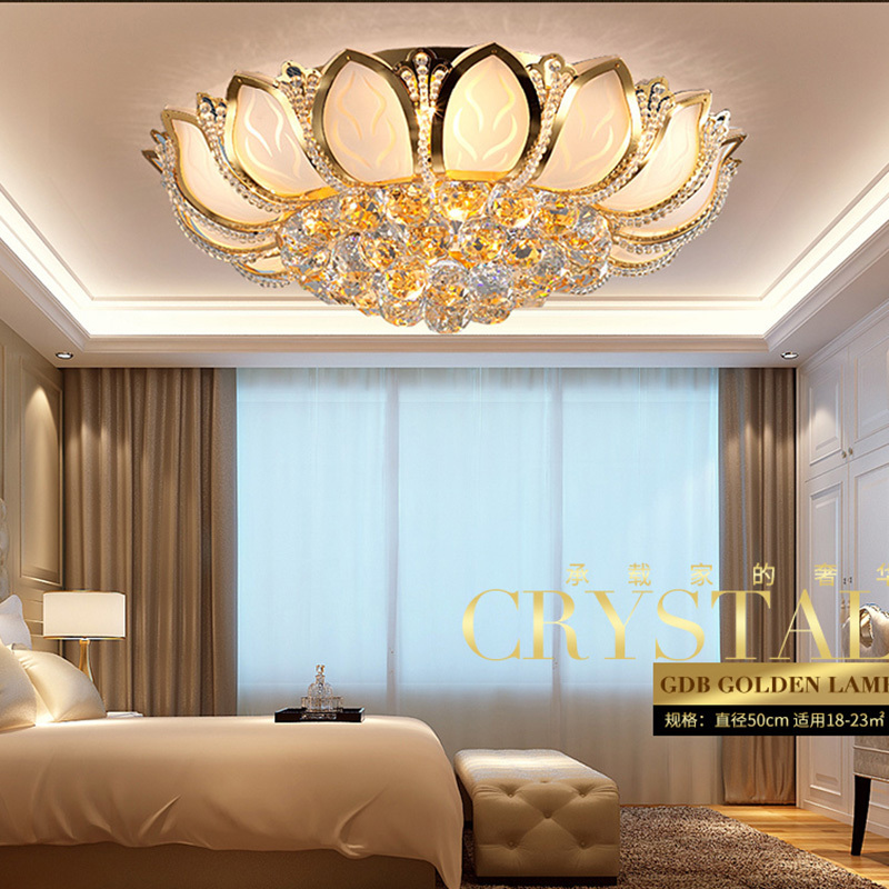 Lotus Crystal Round Living Room Lamp Simple Modern Ceiling Bedroom Warm Light Lamp crystal led ceiling light