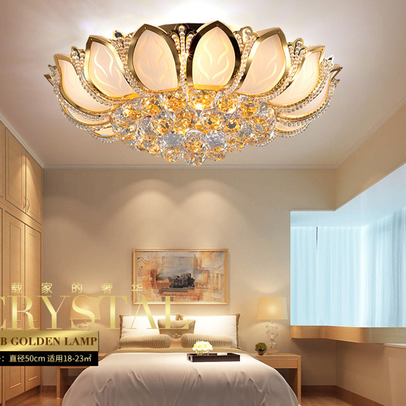 Lotus Crystal Round Living Room Lamp Simple Modern Ceiling Bedroom Warm Light Lamp crystal led ceiling light