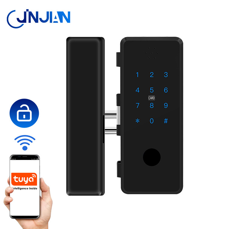 Jinjian Intelligent Home Digital Electronic Lock Wifi Bluetooth Tuya App Card Fingerprint Password Smart Glass Door Lock