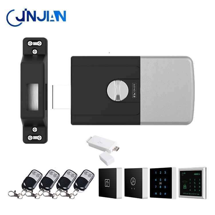 Jinjian Factory No Drilling Indoor Hidden Door Wooden Iron Door Smart Tuya Invisible Lock