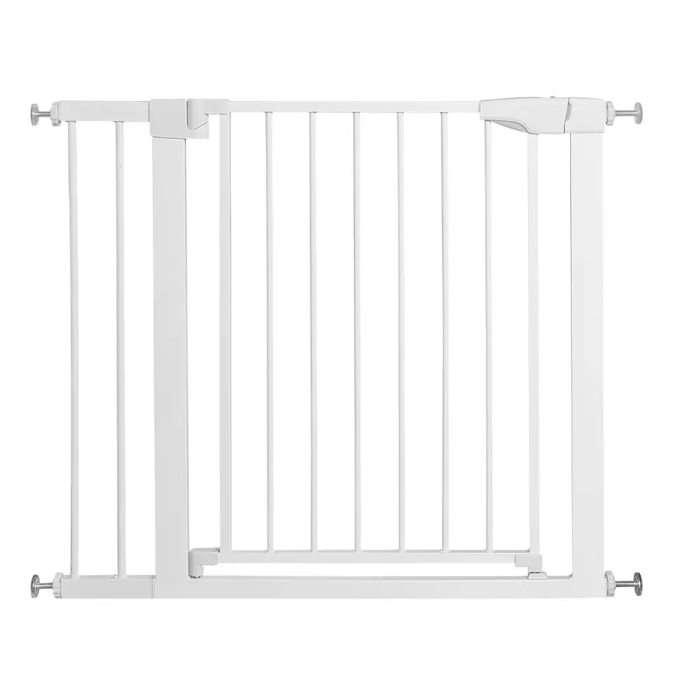 New arrival white retractable baby pet gate extra wide safety gates double lock steel material baby playpen gate