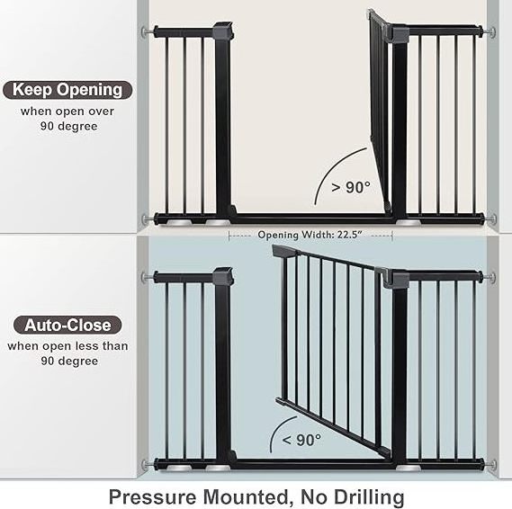 Auto Close Baby Gates for The House, Pet Gates with Walk Through Door, Durable Metal Pressure Mounted Safety Child Gate