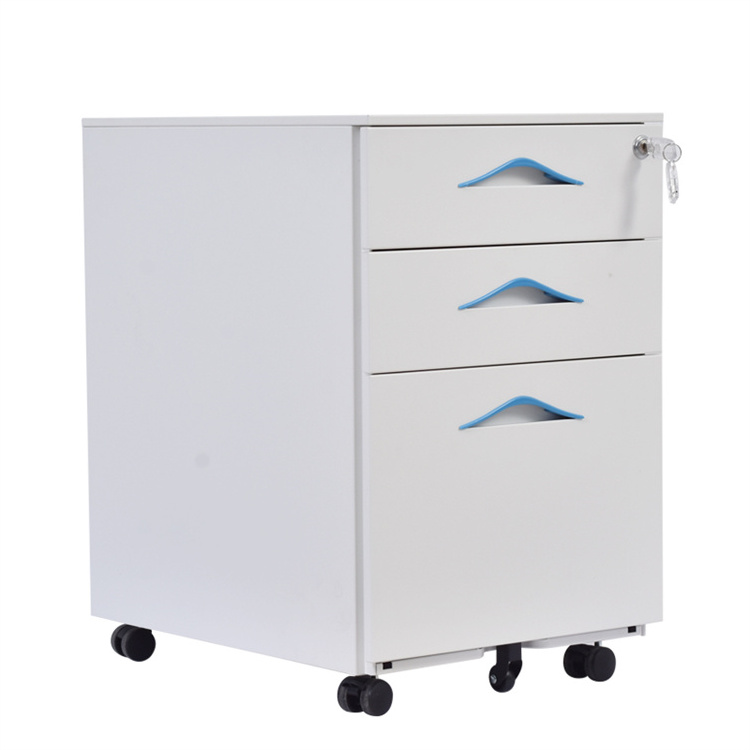 Customized Office Wheels Movable Key Lock Cabinet High Quality 3 Drawers Steel Office Metal File Storage Mobile Pedestal Cabinet