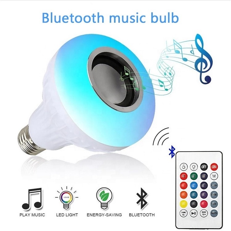 RGB E27 Remote Control Wireless 12w Led Rgb E27 Speaker Playing Led Lighting Smart LED Music Bulb