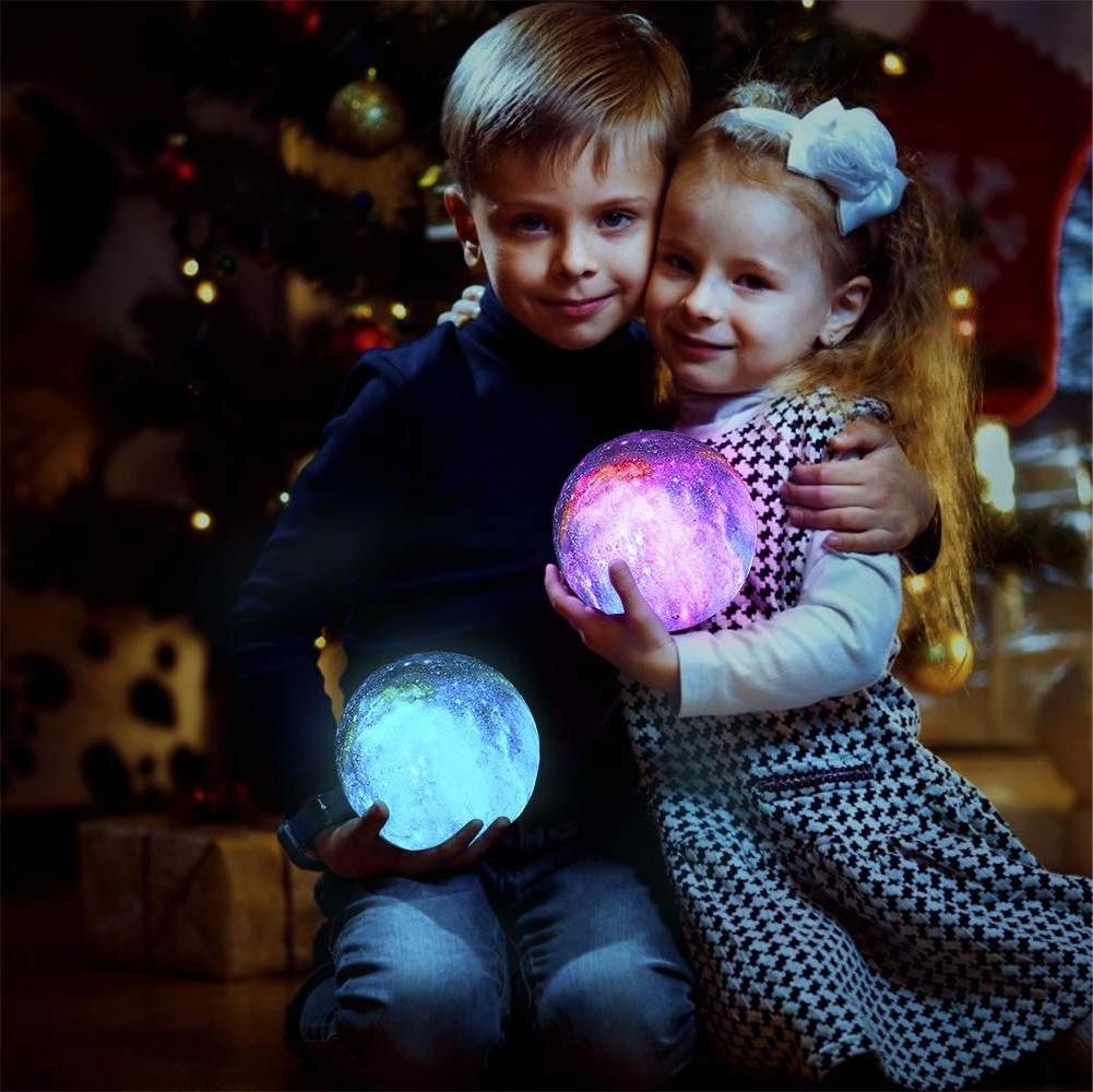 Kids Night Light Moon Lamp 16 Colors Remote And Touch Control Usb Rechargeable Led 3d Star Moon Light With Wood Stand