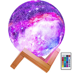 Kids Night Light Moon Lamp 16 Colors Remote And Touch Control Usb Rechargeable Led 3d Star Moon Light With Wood Stand