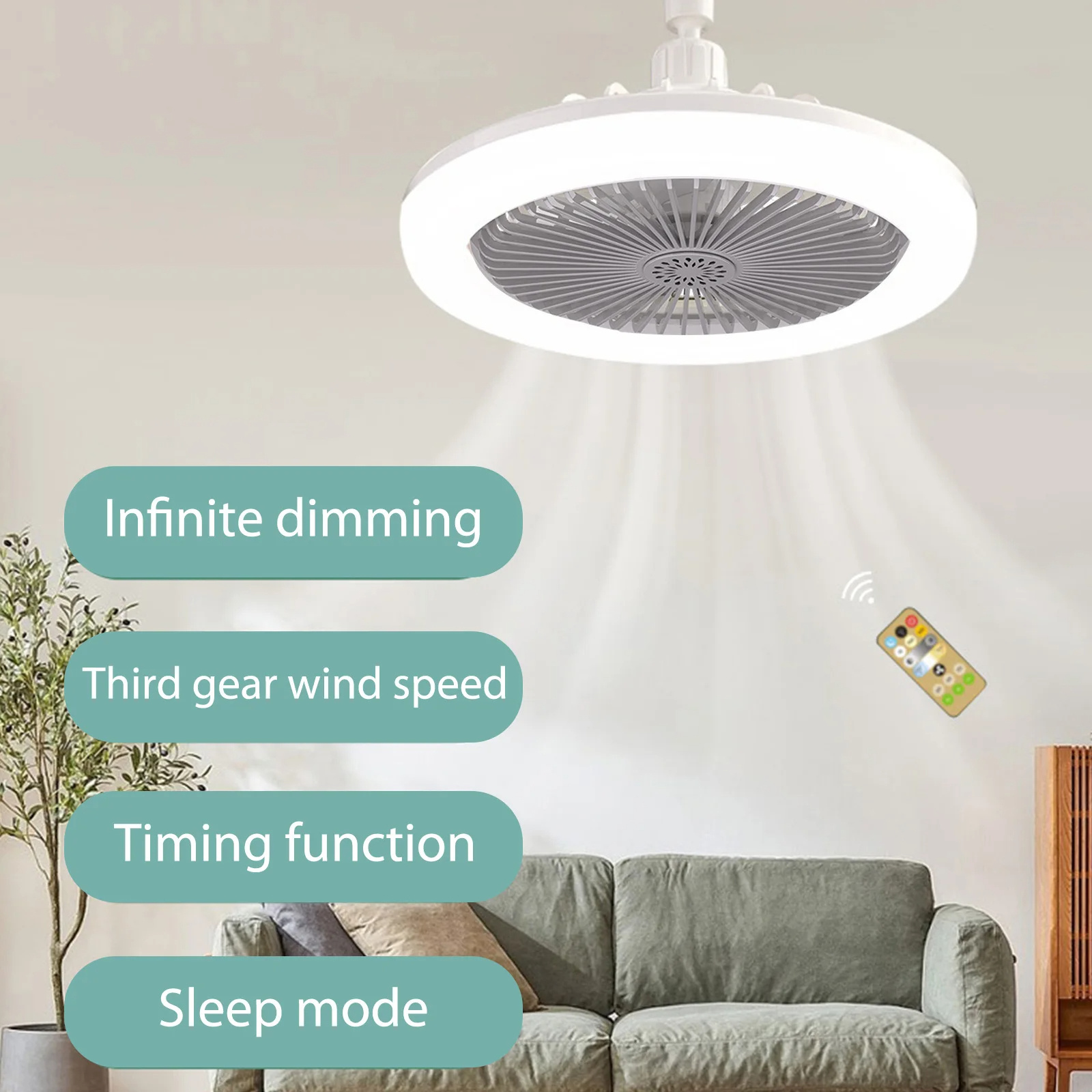 Socket ceiling light bulb fan with remote control silent ceiling light electric fan suitable for bedroom living room decoration