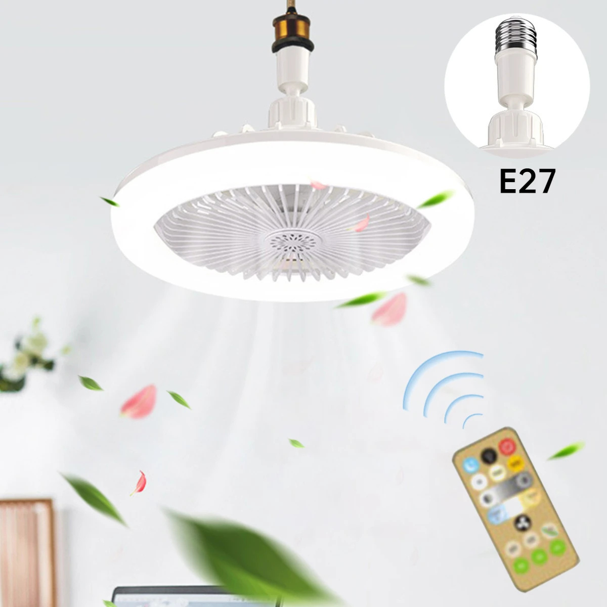 Socket ceiling light bulb fan with remote control silent ceiling light electric fan suitable for bedroom living room decoration