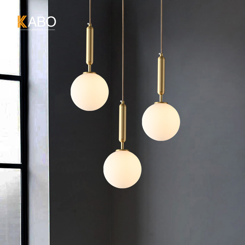 Nordic Luxury Modern Decor Copper Light Milky White Glass Hanging Light Lamp For Living Ding Room Pendant Light