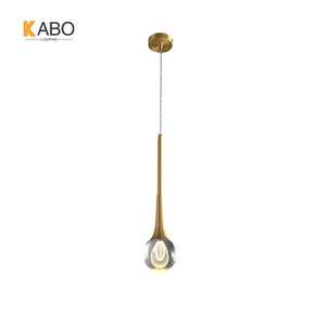 2024 New Teardrop Crystal Pendant Light Brass Gold Ceiling Hanging Light Fixtures LED Glass Lighting for Kitchen Room