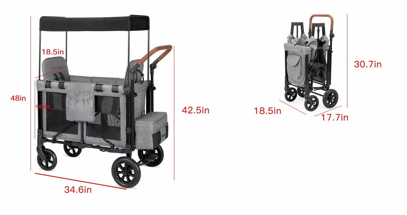 2024 Baby Products Folding Baby Wagon Stroller With 2 Seats And 4 Seats