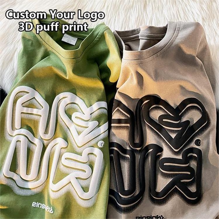 Custom high quality 100% heavyweight cotton t-shirt puff print men 300 gsm 220 gsm tshirt oversized 3d puff print t shirt