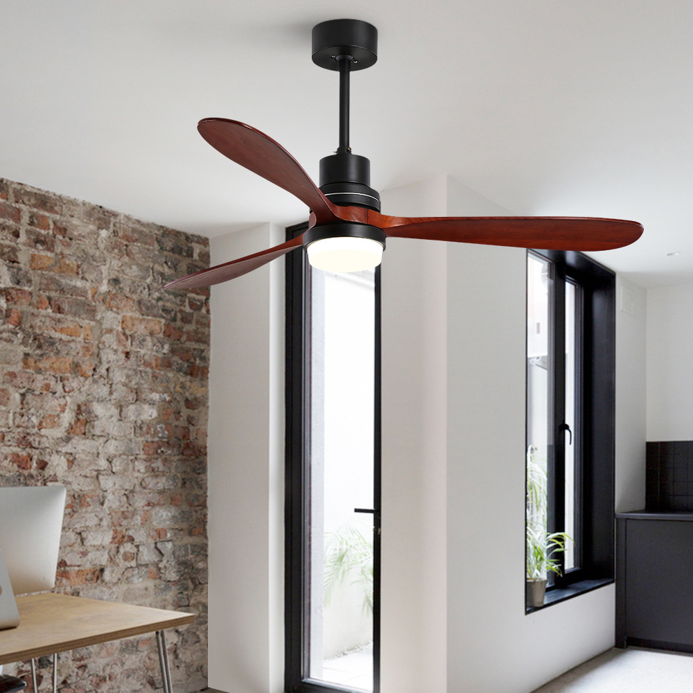 Smart 52 Inch Simple Modern Natural Wood Leaf Decoration Led Ceiling Fan Light