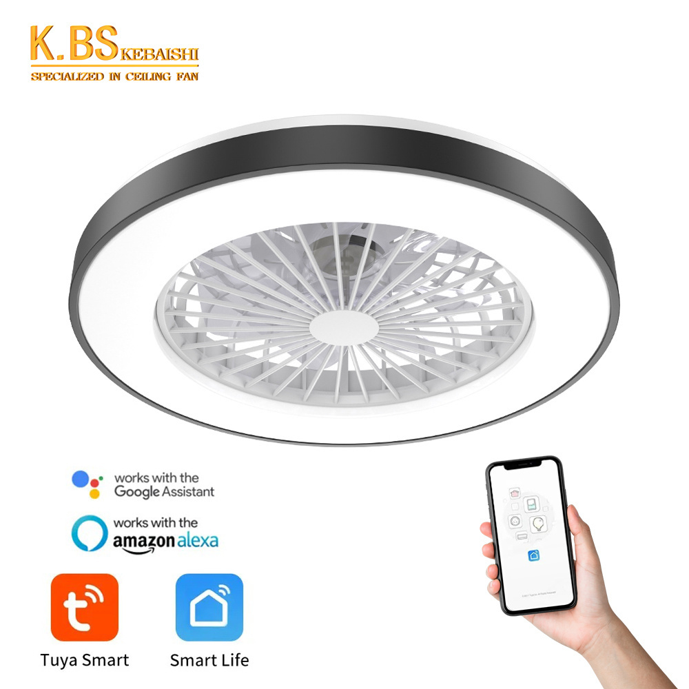 Low Noise Bedroom Small 220 Volts Remote Control App Control Smart Modern Chandelier Led Ceiling Fan With Light