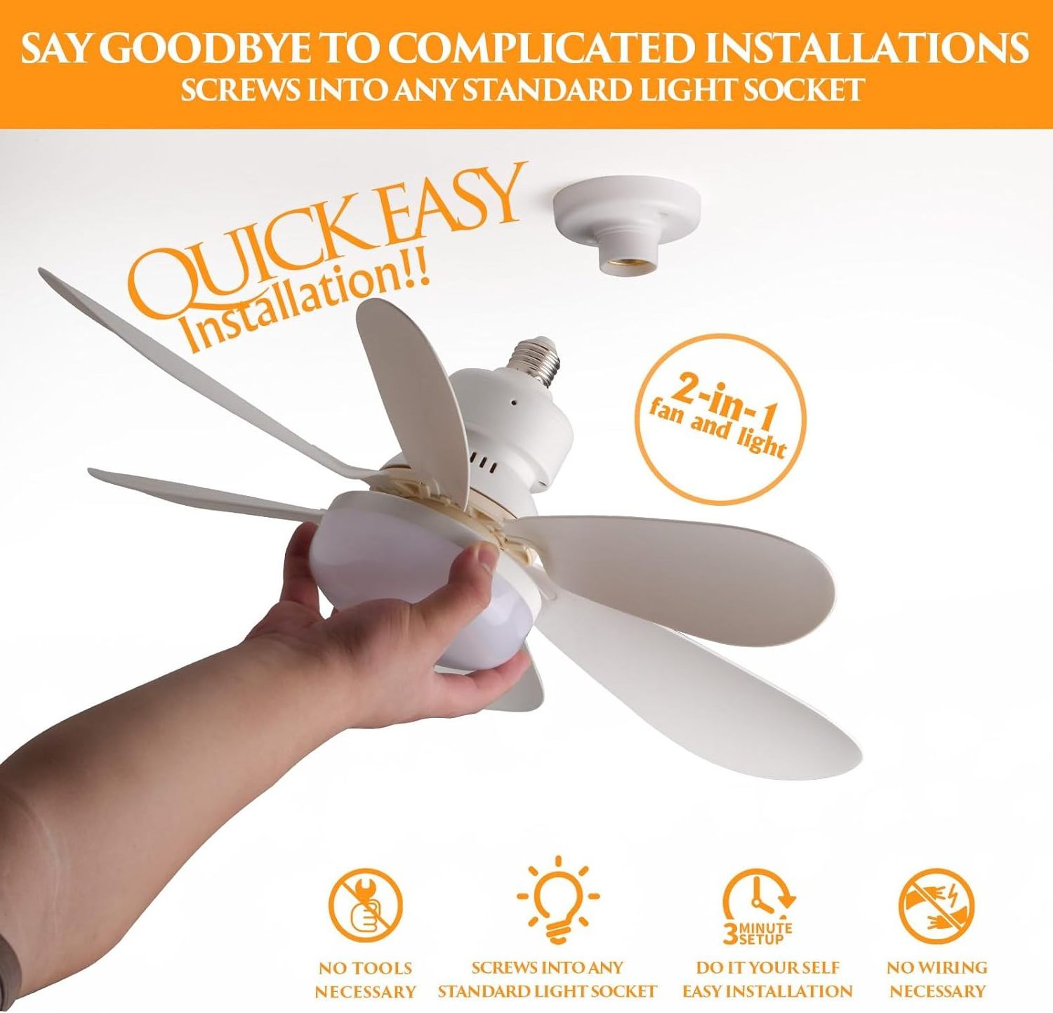 American Socket Fan Light Dimmable Enclosed Kitchen E26 E27 Bulb 5 Blades Socket Fan Modern Ceiling Fan With Light