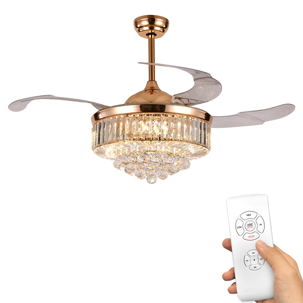 High grade crystal ceiling fan with light decorator with 3 acrylic blade chandelier and invisible fan lamp 42inch ceiling fan