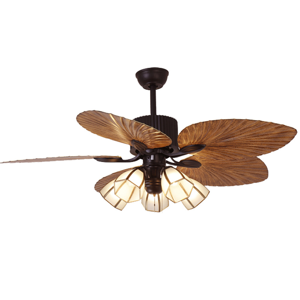 Southeast Asia Style New ABS Palm 5 Blade Remote Control Fancy Decorative Chandelier Light  rattan Ceiling Fan