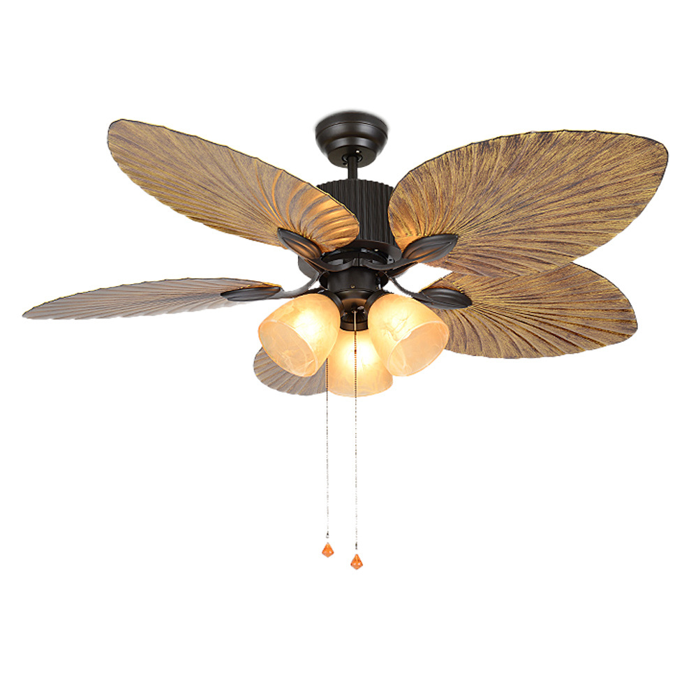 Southeast Asia Style New ABS Palm 5 Blade Remote Control Fancy Decorative Chandelier Light  rattan Ceiling Fan