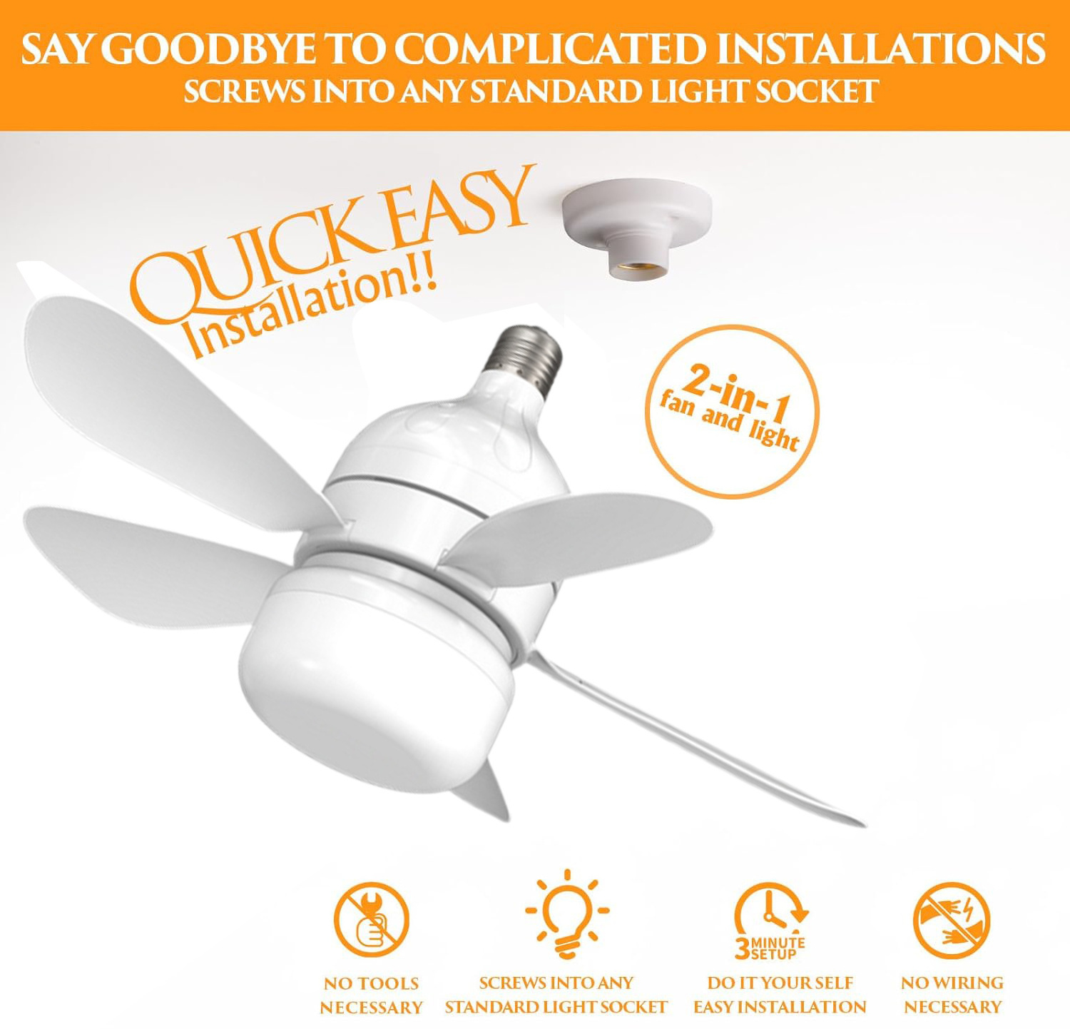 2024 New Socket Fan Light Lampholder Remote Control Kitchen E26 E27 Bulb 5 Blades Socket Fan Ceiling Fan With Light