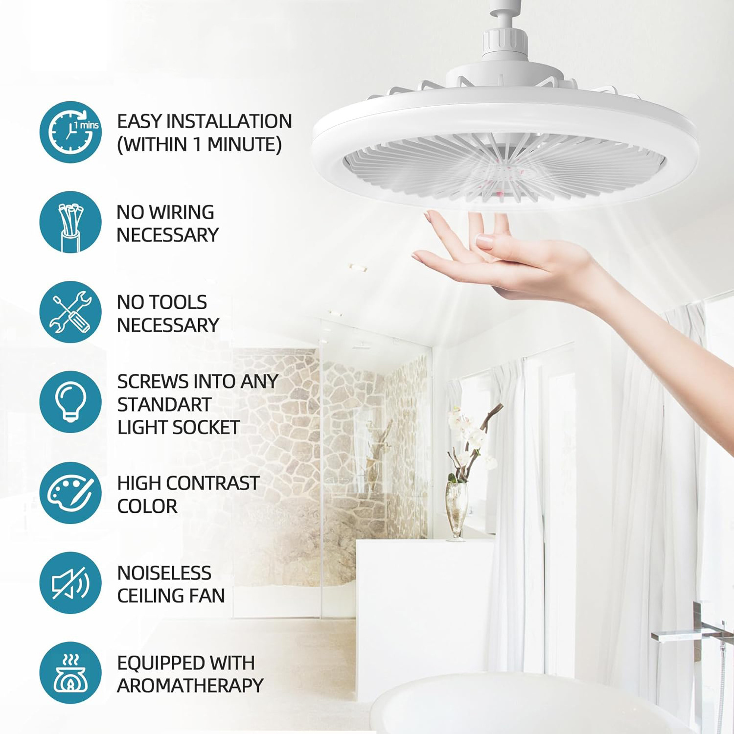 New Design 360 Degree Rotation Screw In Mist Socket Fan Dc Remote Control Ceiling Fan With Light