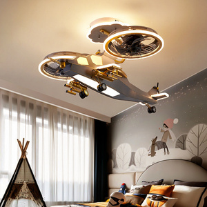 Decoration Cartoon Helicopter Remote Control 3 Color Dimmable App Control Modern Led Aircraft Ceiling Fan For Children Bedroom