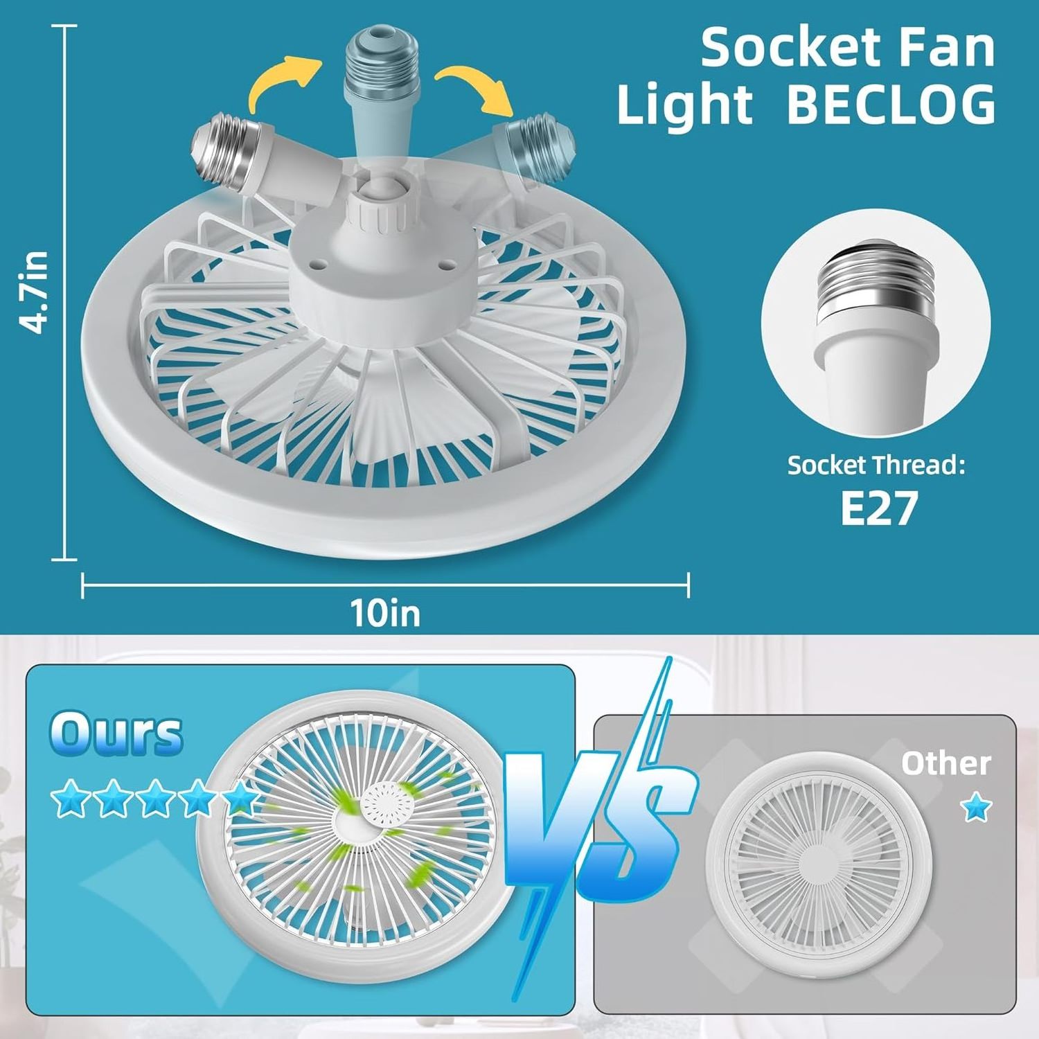 New Design 360 Degree Rotation Screw In Mist Socket Fan Dc Remote Control Ceiling Fan With Light