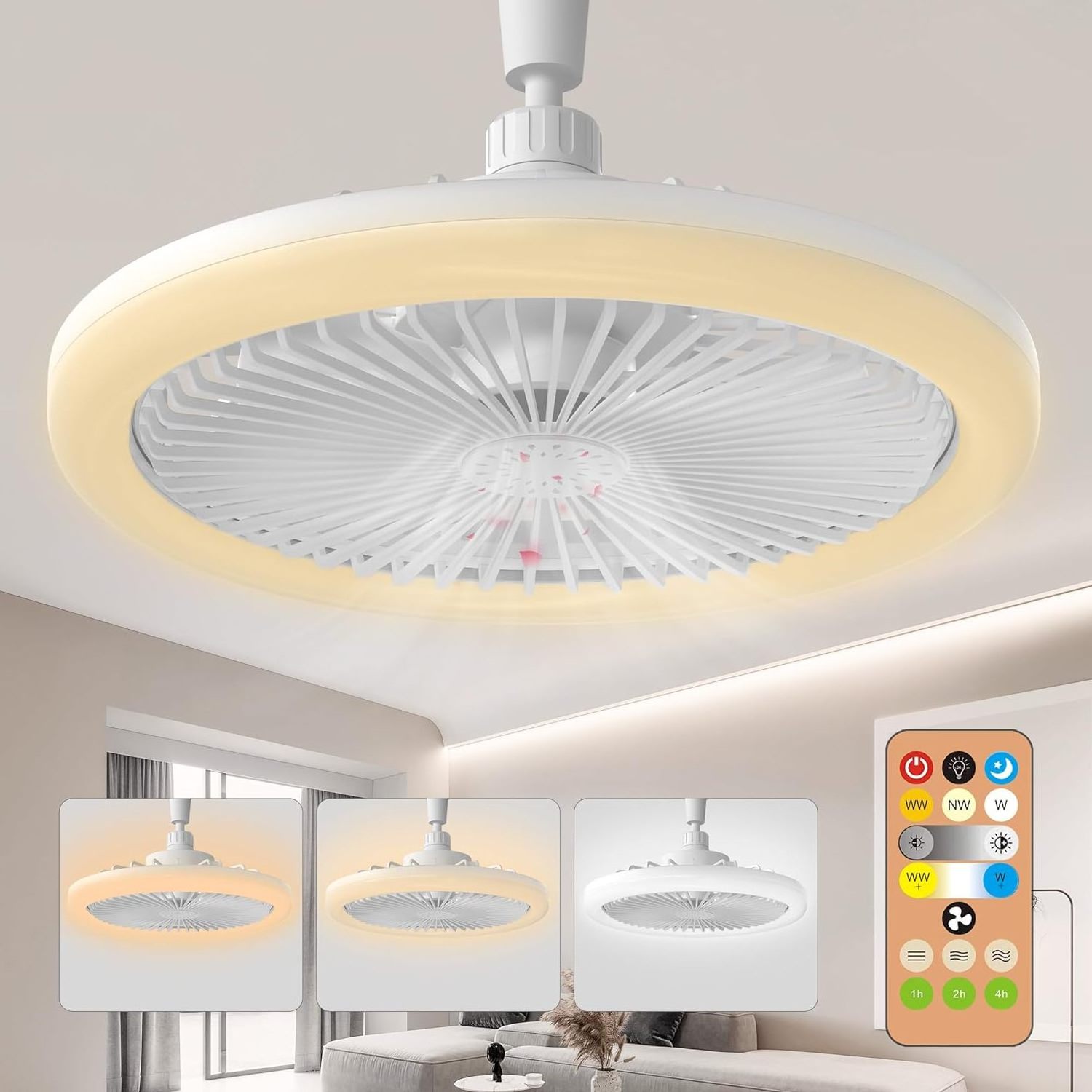 New Design 360 Degree Rotation Screw In Mist Socket Fan Dc Remote Control Ceiling Fan With Light