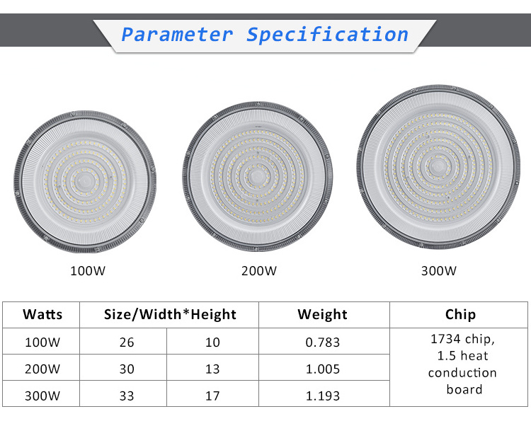 Industrial highbay light workshop warehouse100w 200w 300w ufo led high bay light