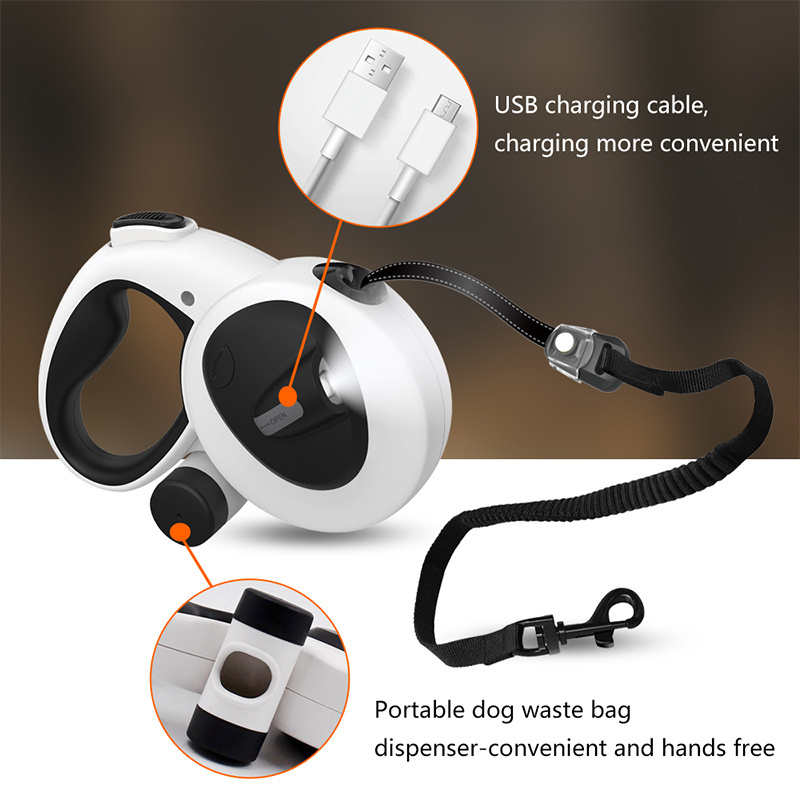 Manufacturer Wholesale Custom Logo Reflective Dog Retractable Leash with LED Light Chargeable Pet Leashes