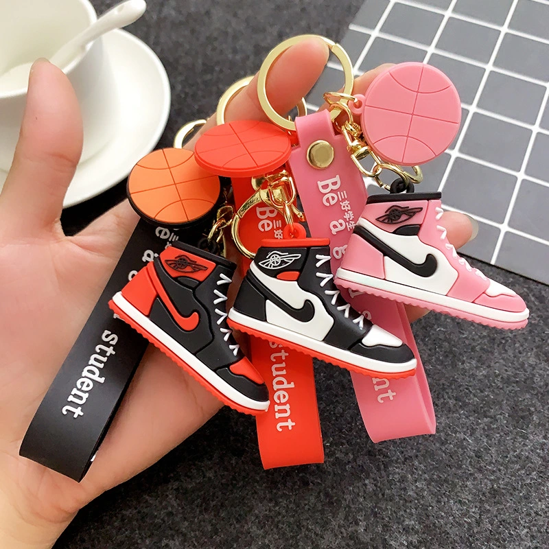 Wholesale cute mini PVC rubber key rings Basketball fashion design 3D sneakers Shoe key chains for gifts