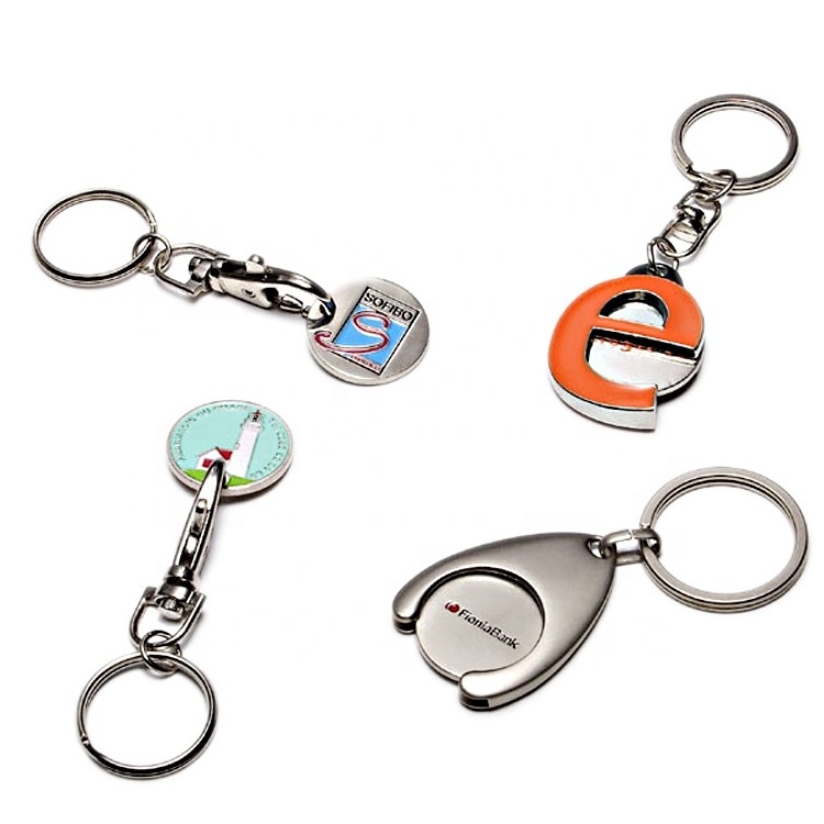 Free Design  Shopping Cart Trolley Pound Coins Token Key Holder  Custom Logo Supermarket Locker Coin Trolley Token Keychains