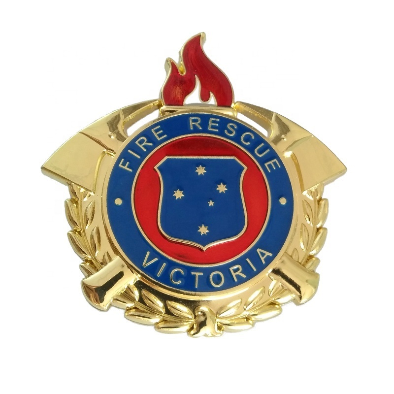 Shoulder Hats Badge Emblem Clips Custom Logo Enamel Souvenir Lapel Pin Badges Fire Rescue Uniform Name Plate with Metal Europe