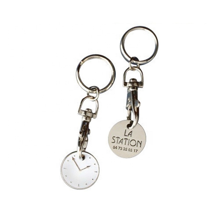 Free Design  Shopping Cart Trolley Pound Coins Token Key Holder  Custom Logo Supermarket Locker Coin Trolley Token Keychains