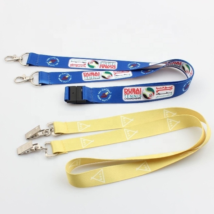 Promotional Tennis Championship Card Holder Lanyards Custom Printed Logo Polyester Lanyard with  Two Hooks Double Clips Lanyards