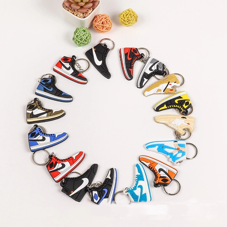 Wholesale cute mini PVC rubber key rings Basketball fashion design 3D sneakers Shoe key chains for gifts