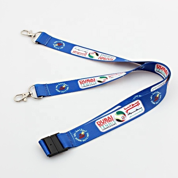 Promotional Tennis Championship Card Holder Lanyards Custom Printed Logo Polyester Lanyard with  Two Hooks Double Clips Lanyards