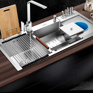 With waste bin Fashion Topmount 304 Stainless Steel Handmade Double Bowl Kitchen Sink With bin