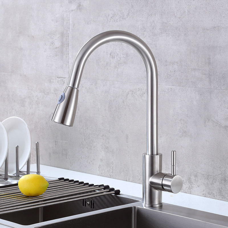 pull down pull out sprayer flexible hose stainless steel hot cold water sink kitchen faucet