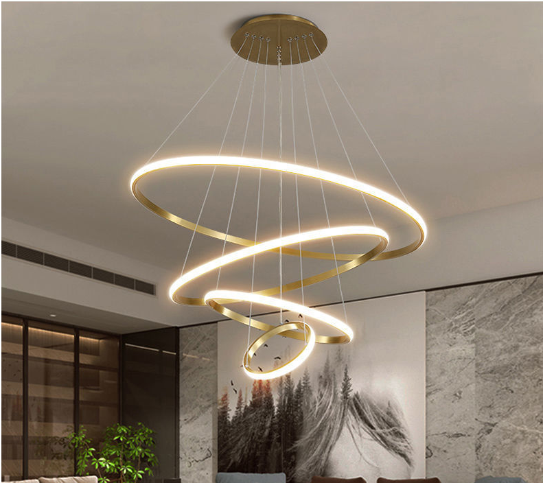 Gold Black White Chrome Modern LED Circle 2 rings 3rings  High luxury Ceiling Chandelier Light