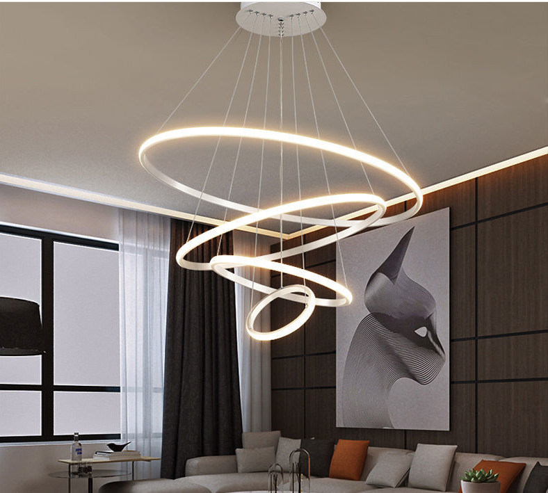 Gold Black White Chrome Modern LED Circle 2 rings 3rings  High luxury Ceiling Chandelier Light