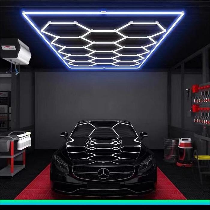 Customized LED Hexagon Garage Lights Ceiling Lighting Cool White  RGB Light 6500K for Garage Gym Barber Shop