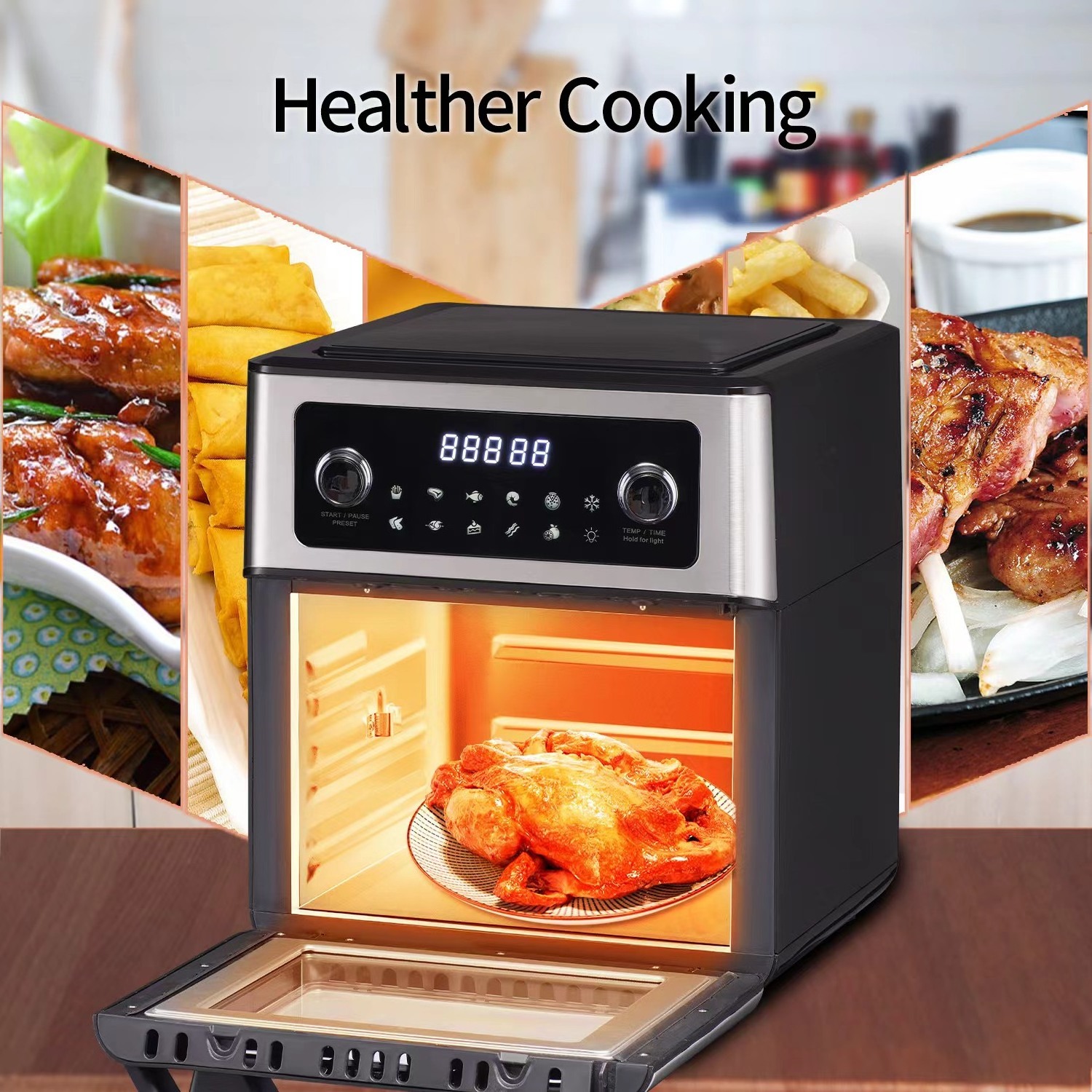 2023 Hot selling Halogen Heating  Element  1700W with 12 Pre-set Cooking Manual 12L air fryer oven