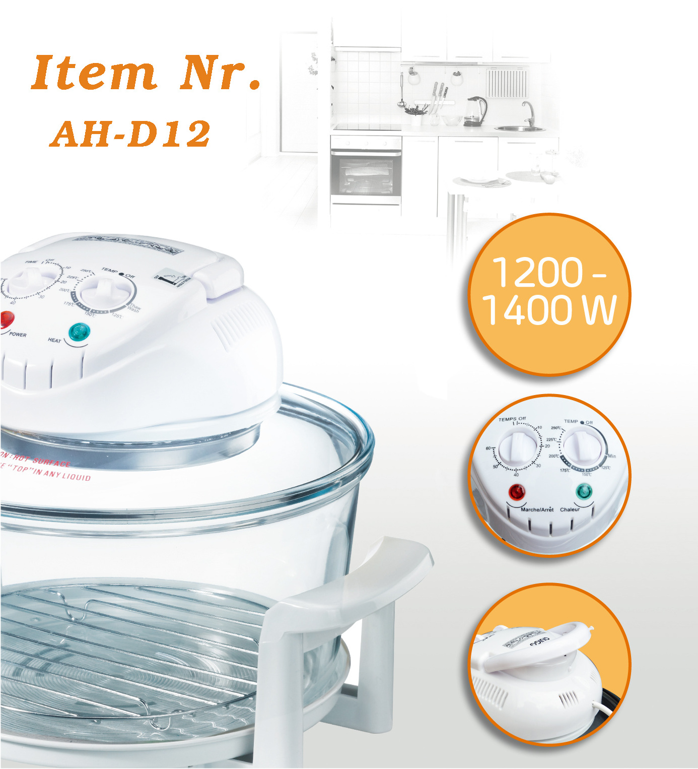 1400W  8 in 1 Halogen Air Round Fryer