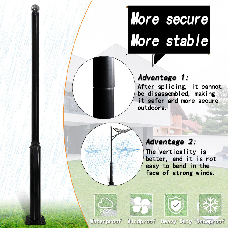 Combination street light pole 5M heavy duty steel outdoor light post 16feet split design easy to install garden light pole