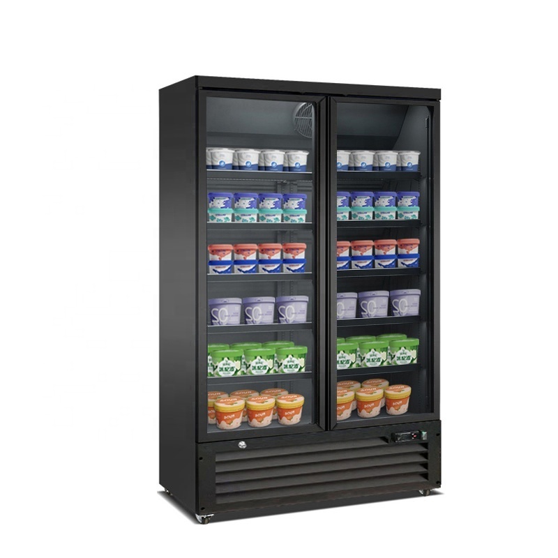 2 Door Vertical Glass Door Freezer Ice Cream Show Rerigerator Galato Cold Storage Glass Congelateur Freezer