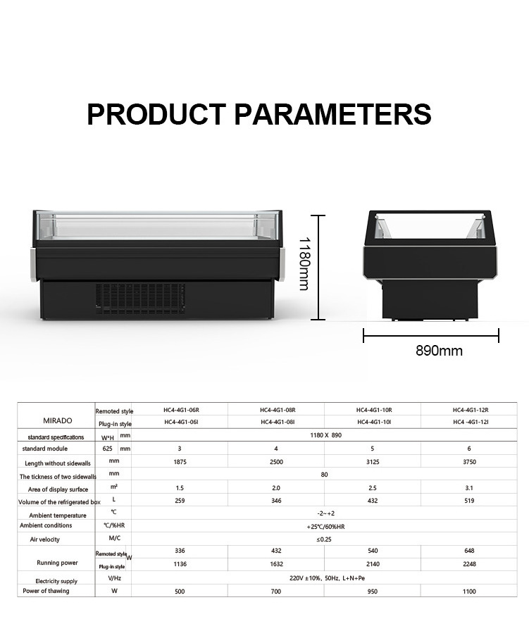 Horizon air open equipment supermarket top open counter chiller Fresh meat  showcase refrigerator fridge for butcher shop