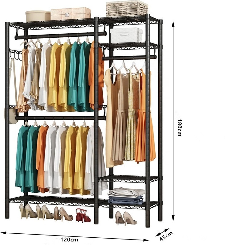 Heavy Duty Clothing Rail Clothing Garment  Coat Racks Freestanding Wardrobe Closet Rack with Hanging Rods